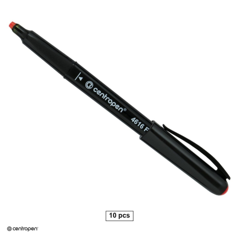 Instrumente de scris - Set 10 markere permanente pentru CD/DVD Centropen 4616, varf rotund 0.6 mm, cerneala rosie
