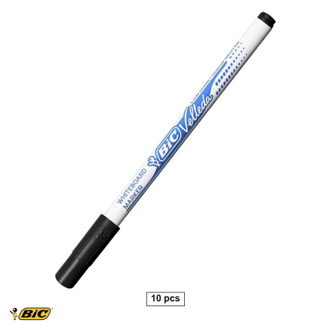 Accesorii prezentare - Set 10 markere whiteboard Bic Velleda 1721, varf 1.0 mm, cerneala neagra pe baza de alcool, pentru prezentari si sedinte