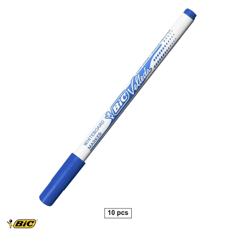 Accesorii prezentare - Set 10 markere whiteboard Bic Velleda 1721, varf fin 1.0mm, cerneala albastra pe baza de alcool, pentru tabla alba