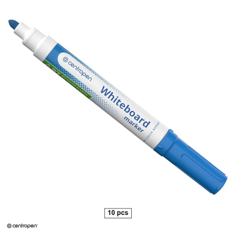 Instrumente de scris - Set 10 markere whiteboard Centropen 8559, varf rotund 2.5 mm, culoare albastru deschis