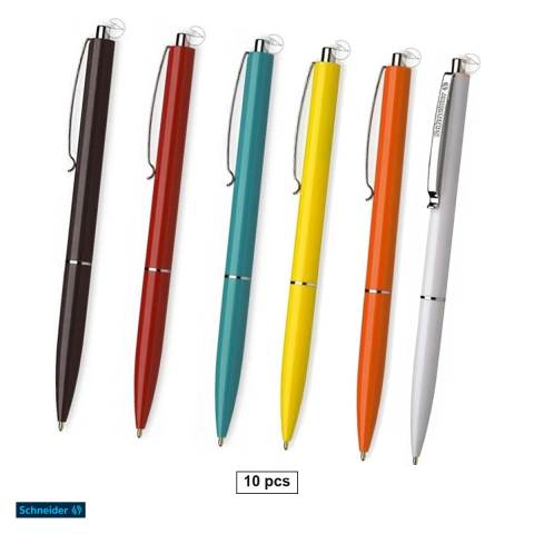 Instrumente de scris - Set 10 pixuri cu mecanism Schneider K15, varf 0.7 mm, corp asortat, scriere albastra, reincarcabile