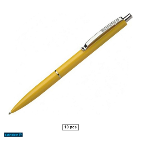 Instrumente de scris - Set 10 pixuri cu mecanism Schneider K15, varf 0.7 mm, corp galben, scriere albastra, reincarcabile