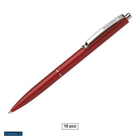 Instrumente de scris - Set 10 pixuri cu mecanism Schneider K15, varf 0.7 mm, corp rosu, scriere albastra, reincarcabile