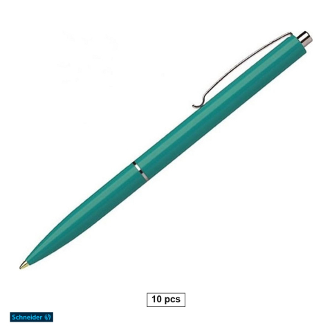Instrumente de scris - Set 10 pixuri cu mecanism Schneider K15, varf 0.7 mm, corp verde, scriere albastra, reincarcabile