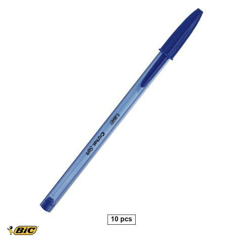 Instrumente de scris - Set 10 pixuri de unica folosinta Bic Cristal Soft, corp hexagonal transparent, cerneala albastra