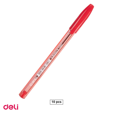 Pixuri - Set 10 pixuri de unica folosinta Deli Q19 Every, varf 1 mm, cerneala rosie