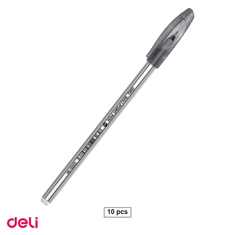 Instrumente de scris - Set 10 pixuri de unica folosinta Deli Q560 Stripes, varf 0.6 mm, cerneala neagra