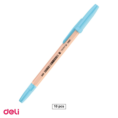 Instrumente de scris - Set 10 pixuri de unica folosinta Deli Q66, varf 0.7 mm, cerneala albastra, corp pastel