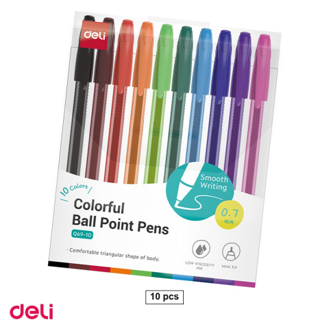 Pixuri - Set 10 pixuri de unica folosinta Deli Q69, varf 0.7 mm, culori diverse