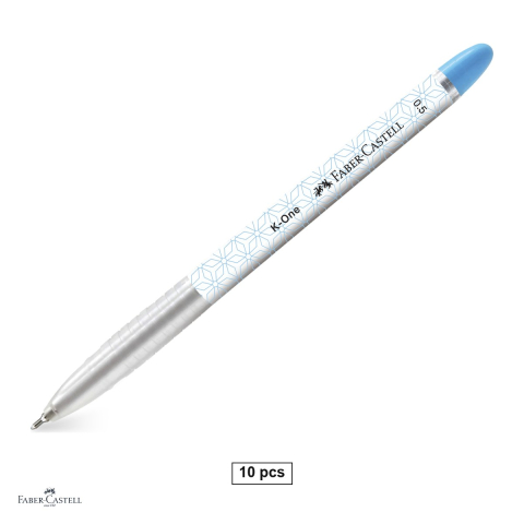 Pixuri - Set 10 pixuri de unica folosinta Faber-Castell K1, scriere super lina 0.5mm, cerneala albastra rezistenta la apa, corp ergonomic triunghiular