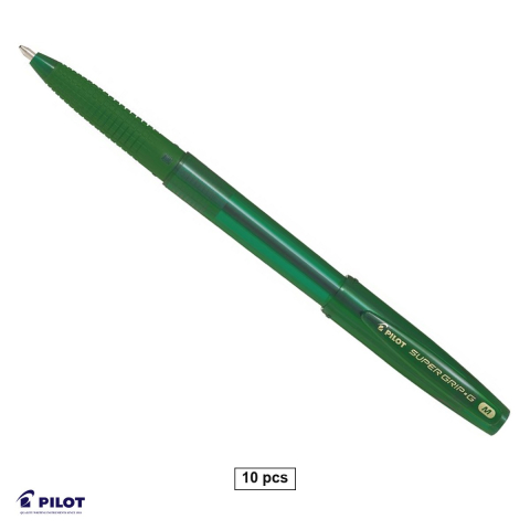 Pixuri - Set 10 pixuri de unica folosinta Pilot Supergrip G, varf 1mm, cerneala verde, grip confortabil