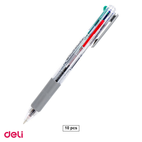 Birotica papetarie - Set 10 pixuri Deli, cu 4 culori, cu mecanism, varf 0.7 mm