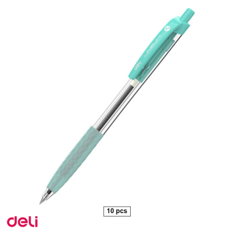 Birotica papetarie - Set 10 pixuri Deli Lineum, cu mecanism, cu grip, varf 0.7 mm, cerneala albastra
