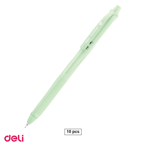 Birotica papetarie - Set 10 pixuri Deli Roball, cu mecanism, varf 0.7 mm, cerneala neagra, corp pastel