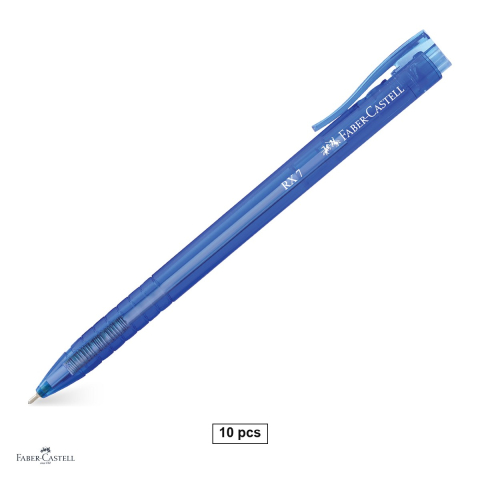 Instrumente de scris - Set 10 pixuri retractabile semi-gel Faber-Castell RX7, varf needle 0.7 mm, scriere usoara, albastre