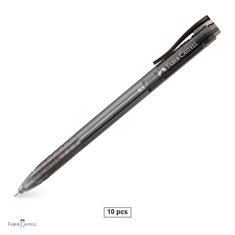 Instrumente de scris - Set 10 pixuri roller retractabile Faber-Castell RX7, cerneala semi-gel negra, varf needle 0.7 mm, corp triunghiular ergonomic