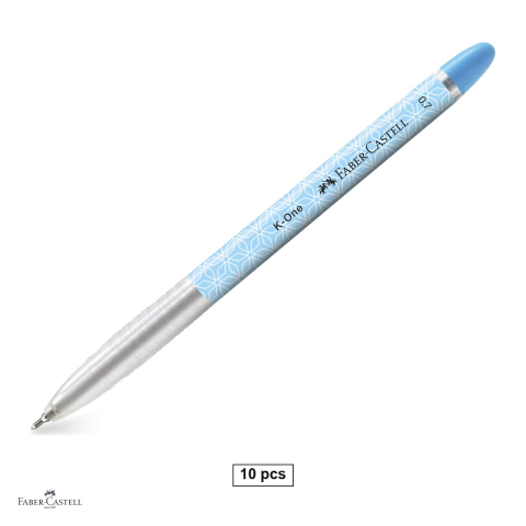 Instrumente de scris - Set 10 pixuri unica folosinta Faber-Castell K1, varf 0.7mm, cerneala albastra rezistenta la apa, corp ergonomic triunghiular