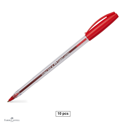 Instrumente de scris - Set 10 pixuri unica folosinta Faber-Castell Trilux 032M, varf 1.0 mm, cerneala rosie, pentru birou si scoala