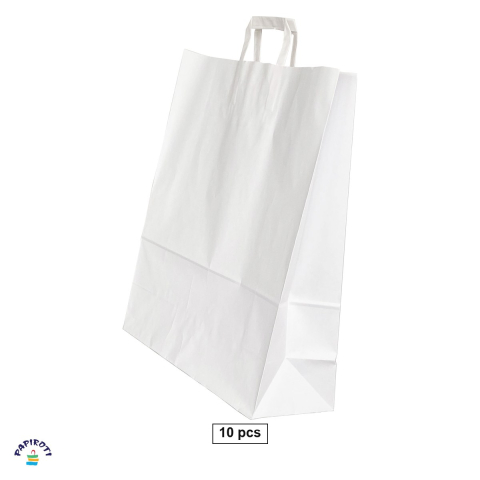 Ambalaje cadouri - Set 10 pungi cadou Papiroti, din hartie, cu maner lat, alb, 32x12x41 cm