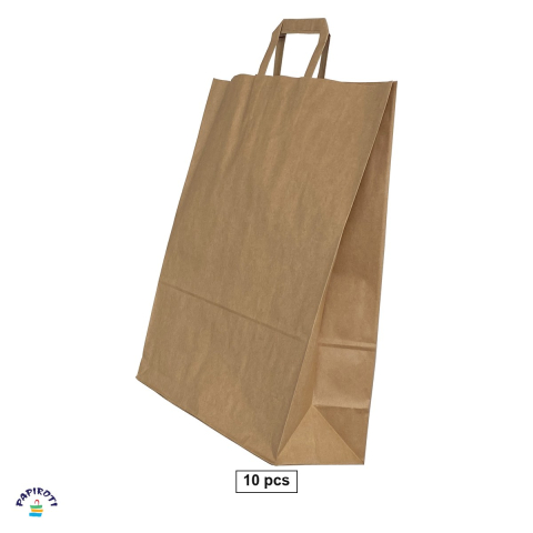 Ambalaje cadouri - Set 10 pungi cadou Papiroti, din hartie, cu maner lat, maro, 45x17x48 cm