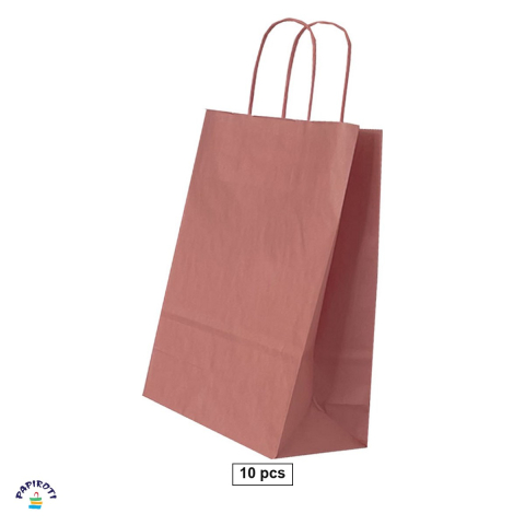 Ambalaje cadouri - Set 10 pungi cadou Papiroti, din hartie, cu maner rasucit, caisa pastel, interior alb, 22x10x31 cm