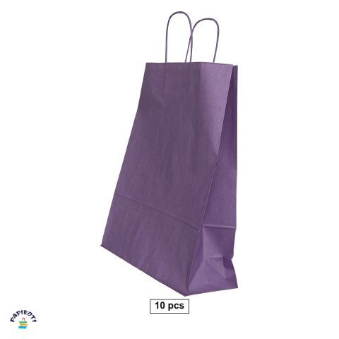 Ambalaje cadouri - Set 10 pungi cadou Papiroti, din hartie, cu maner rasucit, mov, interior alb, 32x12x41 cm