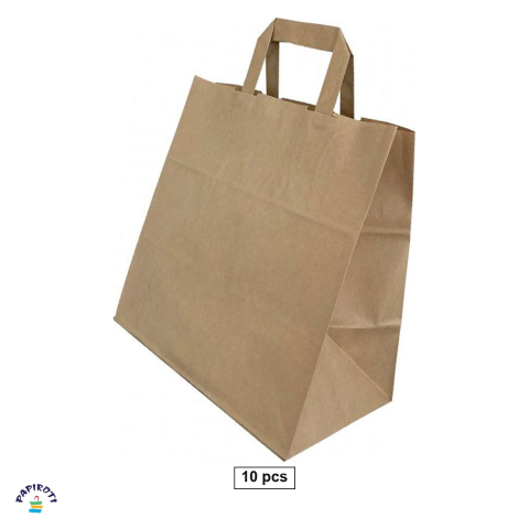 Ambalaje cadouri - Set 10 pungi de hartie Papiroti, pentru snack food, maro, 26x17x25 cm