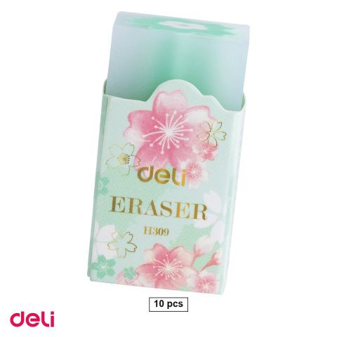Birotica papetarie - Set 10 radiere pentru creion Deli cu motive florale, 20x20x38 mm