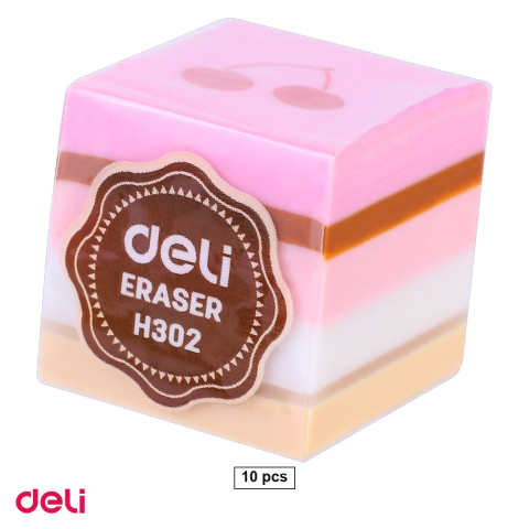 Birotica papetarie - Set 10 radiere pentru creion Deli in forma de prajitura, 25x25x25 mm