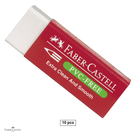 Birotica papetarie - Set 10 radiere pentru creion Faber-Castell 7095-20 din plastic, fara PVC, in manson rosu
