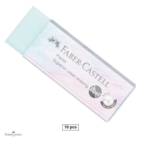 Birotica papetarie - Set 10 radiere pentru creion Faber-Castell Dust Free 20 Pastel, cu manson protector, culori asortate