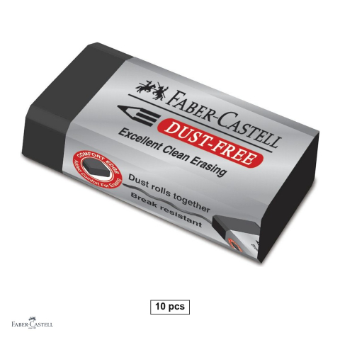 Birotica papetarie - Set 10 radiere pentru creion Faber-Castell Dust Free 24, cu manson protector, negre