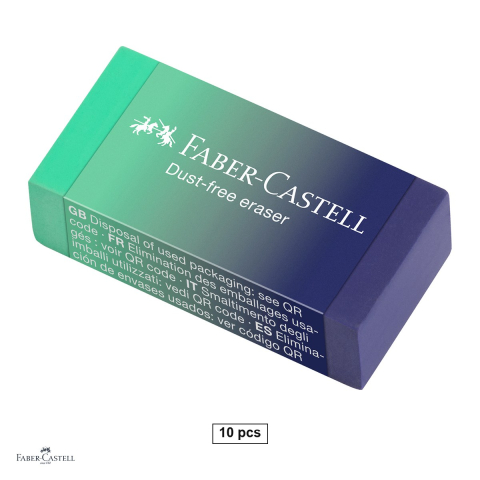 Birotica papetarie - Set 10 radiere pentru creion Faber-Castell Flow Dust Free, fara PVC, 45x21.5x13.5 mm, culori gradient