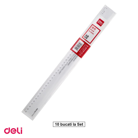 Instrumente de geometrie - Set 10 rigle transparente Deli 40 cm, plastic, sistem metric, pentru scoala si birou
