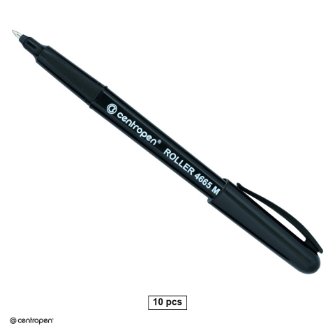 Birotica papetarie - Set 10 rollere Centropen 4665 M cu capac, varf metalic 0.6 mm, negre