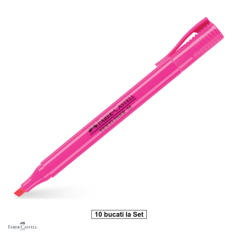 Instrumente de scris - Set 10 textmarkere Faber-Castell Textliner 38, marcheaza subtire si lat, cerneala pe baza de apa, corp subtire, roz