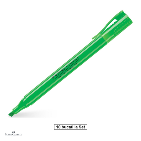 Instrumente de scris - Set 10 textmarkere Faber-Castell Textliner 38, marcheaza subtire si lat, cerneala pe baza de apa, corp subtire, verde