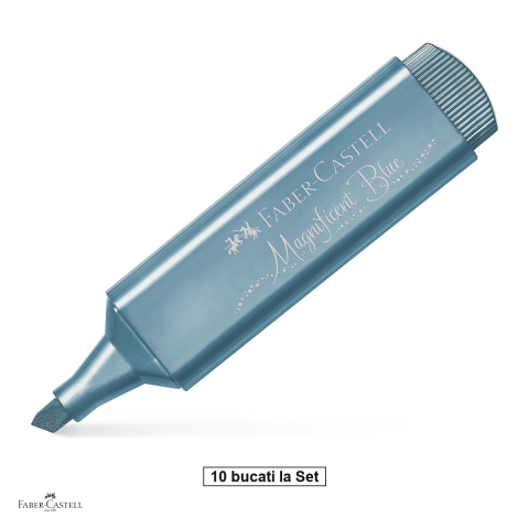 Instrumente de scris - Set 10 textmarkere Faber-Castell Textliner 46 Metallic, varf tesit 1, 2 si 5 mm, cerneala pe baza de apa, efect metalizat, albastru