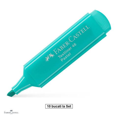 Instrumente de scris - Set 10 textmarkere Faber-Castell Textliner 46 Pastel, varf tesit 1, 2 si 5 mm, cerneala pe baza de apa, turcoaz