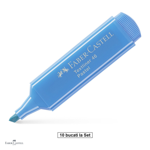 Birotica papetarie - Set 10 textmarkere Faber-Castell Textliner 46 Pastel, varf tesit 1, 2 si 5 mm, cerneala pe baza de apa, ultramarin