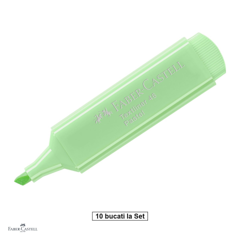 Instrumente de scris - Set 10 textmarkere Faber-Castell Textliner 46 Pastel, varf tesit 1, 2 si 5 mm, cerneala pe baza de apa, verde deschis