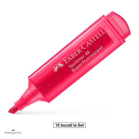 Instrumente de scris - Set 10 textmarkere Faber-Castell Textliner 46, varf tesit 1, 2 si 5 mm, cerneala pe baza de apa, superfluorescent, rosu