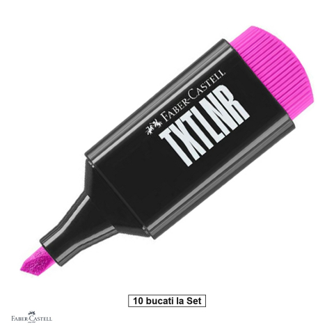 Instrumente de scris - Set 10 textmarkere Faber-Castell TXTLNR, varf tesit 1, 2 si 5 mm, cerneala pe baza de apa, format mini, superfluorescent, roz