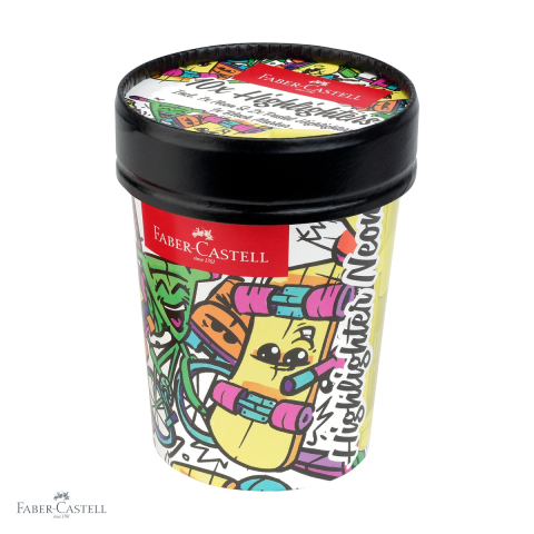 Markere - Set 10 textmarkere superfluorescente Faber-Castell, editie speciala cutie inghetata, varf tesit