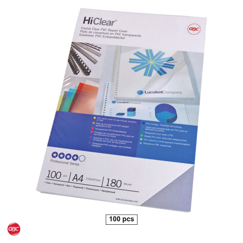 Birotica papetarie - Set 100 coperti din plastic GBC pentru indosariere A4, 150 microni, transparente