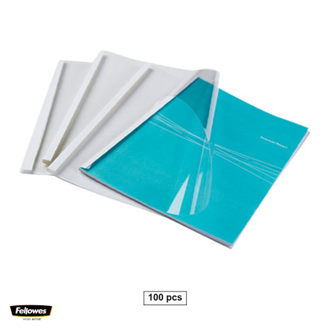 Aparate de indosariat si accesorii - Set 100 coperti termice Fellowes A4 cu cotor de 12 mm, cu fata din PVC transparent de 150 microni si spate din carton de 200 g/mp, albe