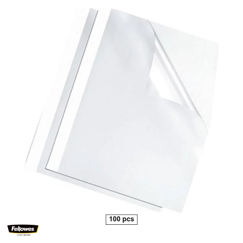 Aparate de indosariat si accesorii - Set 100 coperti termice Fellowes A4 cu cotor de 8 mm, cu fata din PVC transparent de 150 microni si spate din carton de 200 g/mp, transparente