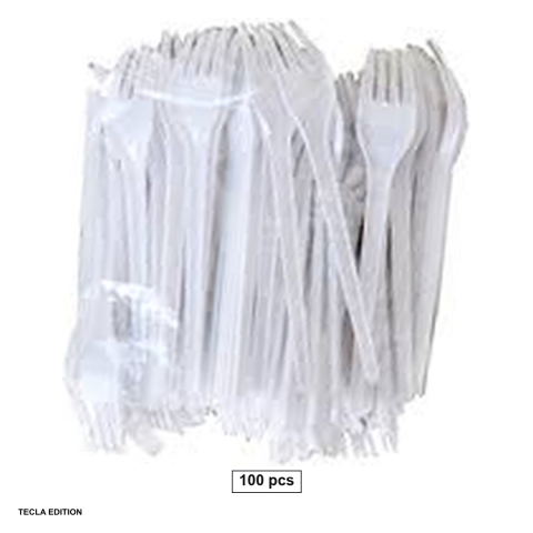 Vesela unica folosinta - Set 100 furculite cu lungime de 17.5 cm, din plastic bio, albe