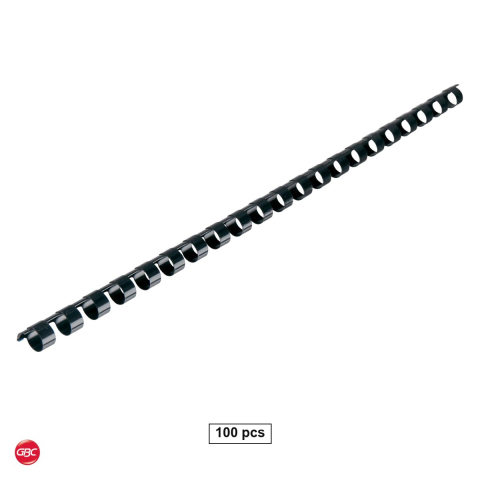 Birotica papetarie - Set 100 inele de indosariere GBC din PVC de 10 mm pentru 65 coli, lungime A4, compatibile CombBind, negre