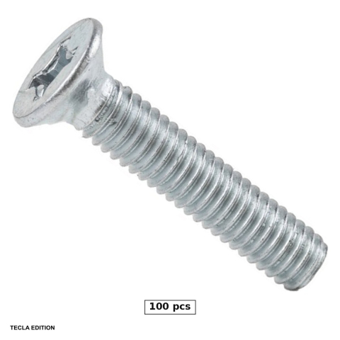 Ultra Promo - Set 100 suruburi metrice cap inecat DIN 965, M6x16 mm, amprenta PH3, otel 4.8, zincate alb, prind un accesoriu in lemn fara sa iasa capul in afara suprafetei